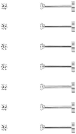 7 Pairs Flat Back Stud Earrings Set for Women Hypoallergenic 14K Gold Plated Surgical Steel 2-8mm Round 5A+ CZ Screw Back Cartilage Earrings Studs Helix Tragus Piercing Jewellery