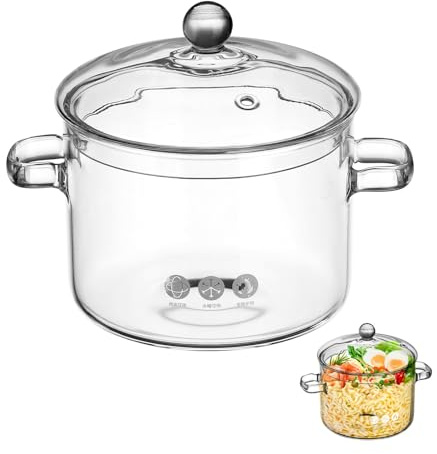 WRITWAA Cooking Pan with Lid and Handles 8.7 Inch Borosilicate Glass Pot for Stewing Soup and Vegetables at Home