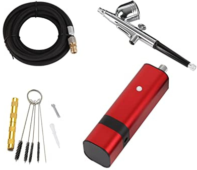 Rechargeable Airbrush Kit with Gravity Type Spray Gun for Art Model Body Paint Artist Makeup Nail Tattoos Cake Tools Convenient Blowing(TM80S Red F)