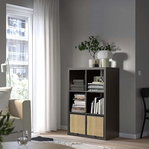 ZRIZAURA KALLAX Shelving Unit 77x112 cm – 6 Cube Storage Unit Bookcase, Cube Shelf for Baskets & Organising, Storage Organizer Cabinet for Living Room Bedroom Office Furniture (Black-Brown)