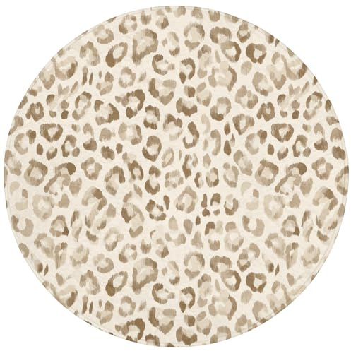 OnlyWow© Badematte 70x70 cm Badezimmerteppich Rund Badezimmer Badteppich Duschvorleger Badematten Teppich Badvorleger rutschfest Waschbar Leopard - Klassisch - Beige