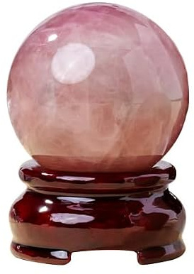 Rose Quartz Crystal Ball with Stand - Real Sphere Home Decoration for, Divination,45~50mm