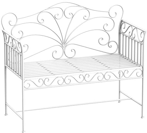 Outsunny Garden 2 Seater Metal Bench Park Seating Outdoor Furniture Chair w/Decorative Backrest White