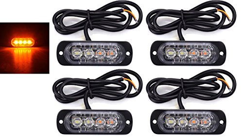 2 SETS 4 12/24v 4 LED Orange Amber Light Lamps Recovery Flashing Breakdown Strobe Grill