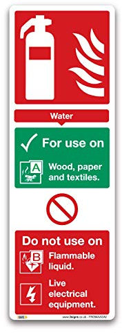 Water Fire Extinguisher Instruction Sign, 300x100mm Self-adhesive Vinyl Sticker, Fire Action Safety Signs