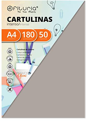 Pack 50 Cartulinas Color Gris Tamaño A4 180g