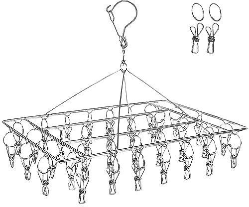 Edelstahl Sockentrockner,DARUITE Sockenbügel für Wäscheständer,Clothes Hangers,Wäscheleine Kleiderbügel mit Heringen für Socken,Unterwäsche,BHS,Babykleidung,Tanktops,Handschuhe(36 Wäscheklammern)