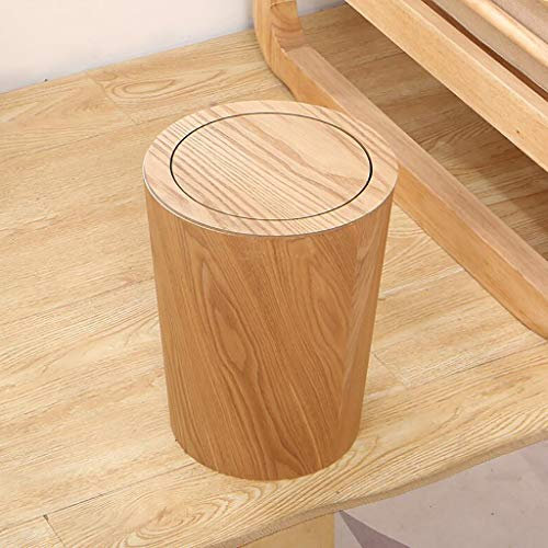courti Holz Mülleimer mit Schaukeldeckel, runde Küche Mülleimer, kleine Abfalleimer Papierkorb für Büro Badezimmer Wohnzimmer B 19x19x30cm (7x7x12inch)