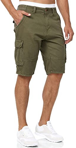 Indicode Herren Blixt Cargo Shorts mit 6 Taschen und Gürtel aus 100% Baumwolle | Männer Army, S