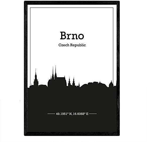 Nacnic Poster mit Karte von Brno - Tschechischen Republik. Skyline Blätter mit Städten in Europa mit schwarzen Schatten. A3