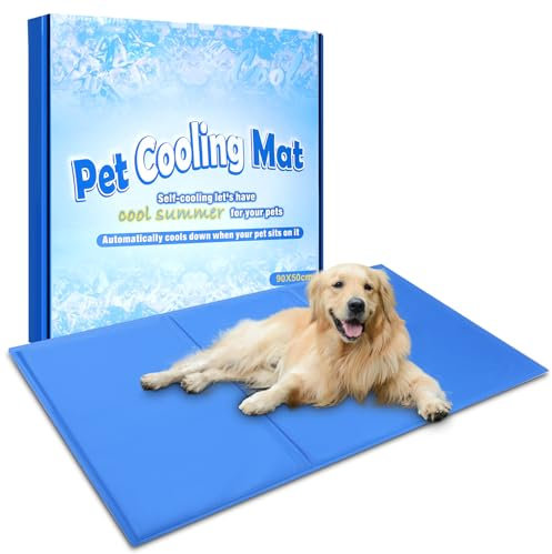 Bamda Kühlmatte Hunde – 90 * 50 cm Kühlmatte für Hund und Katze mit Ungiftiges Gel, Selbstkühlende Kaltgelpad, Kälte Hundematte, Kühl Hundedecke für Kisten, Hundehütten Betten