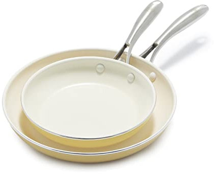 GreenLife Artizan Healthy Ceramic Non-Stick 20 cm and 26 cm Frying Pan Skillet Set, Stainless Steel Handle, PFAS-Free, Induction, Oven Safe, Yellow