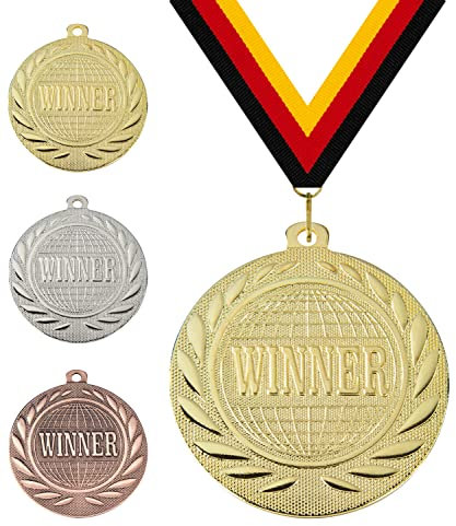 Pokalmatador Medaille Winner Ø 50 mm, mit individuellem Wunschtext in Gold, Silber & Bronze Farbe | Für Fußball, Schwimmen, Leichtathletik, Tennis, Kindergeburtstage etc. (Gold, mit Beschriftung)