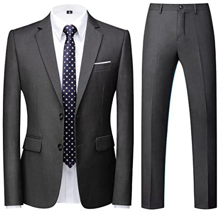 KUDORO Costume Homme 2 pièces Slim Fit Smoking Simple Poitrine à Deux Boutons, Men Suits 2 Piece Gris Foncé pour Mariage Business Fête Confort Elégant Blazer Veste et Pantalon（Gris Foncé,XL