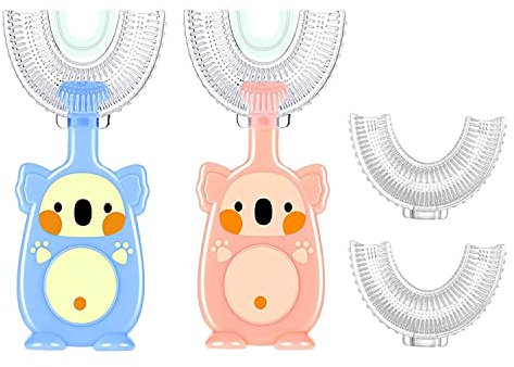 Kinder U-förmige Zahnbürste, 4 Stück All Rounded Kinder U-Form Zahnbürste, Lebensmittelqualität Silikonbürstenkopf, 360° Mundzahnreinigungszahnbürste, Massage-Zahnfleisch, Rundumreinigung