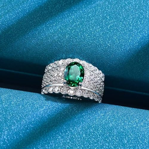 DJMJHG 100% 925 Sterling Silber 7 × 9 mm Oval Lab Grown Smaragd Full High Carbon Diamond Ringe für Frauen Edles Schmuckgeschenk 5