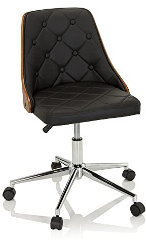 hjh OFFICE 729420 Home-Office Drehstuhl CENCA Holz/Kunstleder Schwarz Bürostuhl im Retro-Look mit Holzverschalung