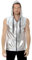 COSAVOROCK Herren 70er Jahre Disco Kostüm Metallic Hemd Pailletten Weste Hässliche Glänzend Bronzing Hoodie Silber XL