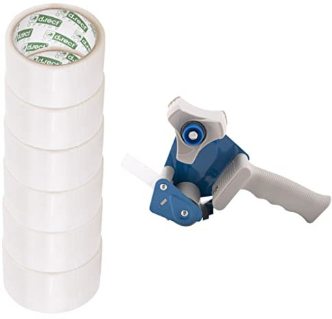 D.RECT Adhesive Hand Dispenser With 6 Transparent Parcel Tape Rolls 50 m x 48 mm Robust for Tapes up to 50 mm Wide
