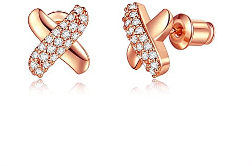 Buchstaben X Ohrringe - Rosegold Alphabet Zirkonia Ohrstecker für Damen
