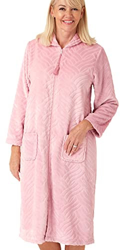 Marlon Serena Peignoir en polaire gaufrée avec fermeture Éclair sur le devant pour femme