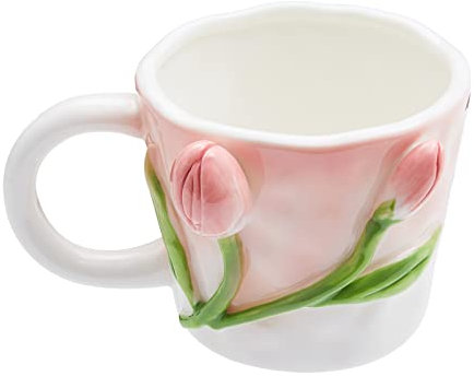Szoyeay 3D Flower Coffee Mug Pink Tulip Ceramic Cup,12 oz Cute Handmade Mugs,Christmas Birthday Surprise for Friends Family or Flower Lovers (Pink Tulip)