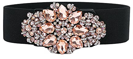DAIHAN Damen Taillengürtel Gürtelschnalle Sparkle Glitter Strass Blume Perlen dekorativ Gürtel Kunstleder Breiter Elastischer Brautgürtel Gürtel für formelle Hochzeitskleider Rosa