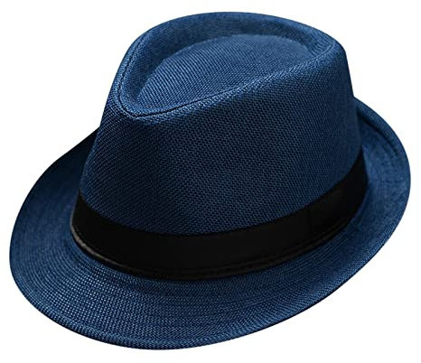 Fedora-Hut Mode Filz Gangster Hüte für Mann und Frau, Trilby Snap breiter Krempe Vintage Style Dress Hut (Blau, One Size)