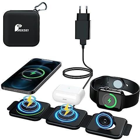 Mag-Safe 3-in-1 kabelloses Ladegerät, Faltbare magnetische Ladestation, schnelles kabelloses Ladepad für Reisen, kompatibel mit Mag-Safe für iPhone 14/13/12 Serie, iWatch, Airpods (mit Adapter)