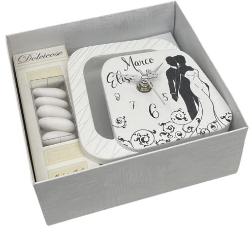 Regalami.shop bomboniera orologio cm 11x12 in marmo di carrara personalizzabile, disponibile per tutte le cerimonie, completa di tutto, prodotto made in Italy (sposi)