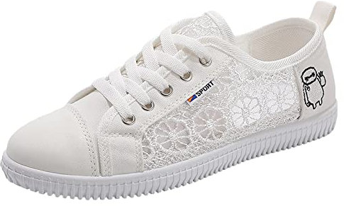 Jamron Mujer Chicas Verano Bordado Encaje Plimsolls Zapatillas de Cordones Malla Sneakers Blanco SN0704108 EU37