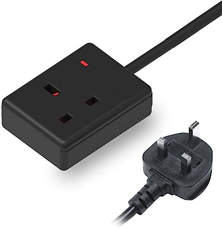 1M 1 Gang Socket Extension Lead UK Pin Plug and Cable Black Electric Extension Lead Mains Strip