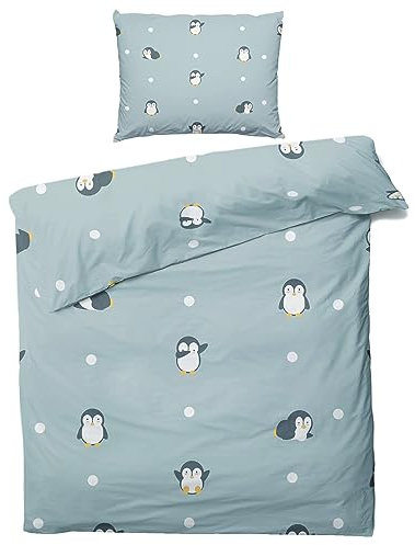 ZDABAOEC Pinguin Bettwäsche 135x200 Kinder Jungen Mädchen, Weiche Microfaser Kinderbettwäsche 2er Set - 1 Bettbezug + 1 Kissenbezug 80x80, mit Reißverschluss, Wende Motiv
