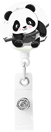 Enrouleur pour badge d'infirmière rétractable avec porte-clés - Motif pandas mignons - Porte-badge avec pince crocodile