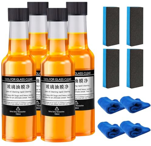 Autoglas Ölfilm Reiniger, Windschutzscheiben Reiniger, Auto Glasreiniger, Autofenster Scheibenreiniger Fleckenentferner, Glass Reinigungs Entferner Glasreiniger Entferner von Glasfilm (4 Stücke)