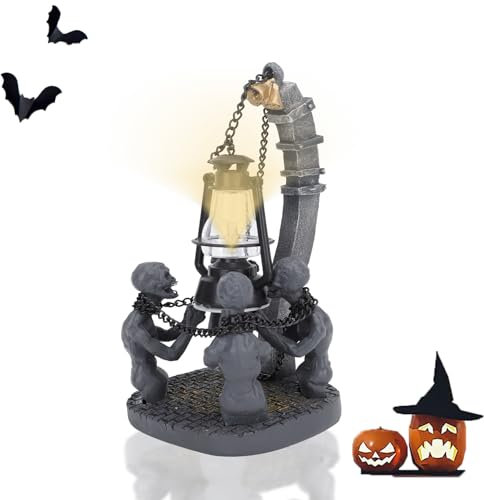 TARSHYRY Vier Totenköpfe mit LED-Lichtern, Halloween-Bloodborne-Lampe, Horror-Kette, Zombie-Lichter, Schlafzimmer-Nachttisch-Nachtlicht aus Kunstharz, Kreatives Tischlicht