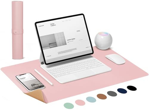LeKuni Sous Main Bureau 80X40cm, Tapis de Souris XXL Antidérapant, Tapis Bureau Double Face En Cuir Et Liège, Protecteurs De Bureau Étanche Pour Le Bureau Et La Maison, Rose