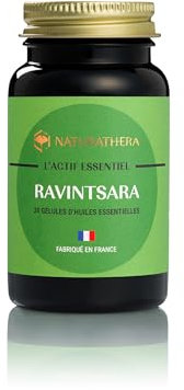 Naturathéra RAVINTSARA - Gélules Huile essentielle - Immunité & confort respiratoire - HE biologique & chémotypée - 50mg d'HE/gélule - 30 Gélules - Fabriqué en France - Vegan - Sans Phyto-oestrogènes
