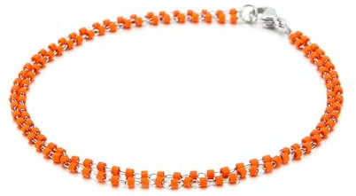 Mesnt Ketten Armband Frauen, Edelstahl Kleines Doppellagiges Perlenarmband 19cm für Damen Orange