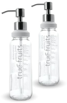 Thrid Seifenspender Aufsatz Set für 250ml True Fruits Flasche Edelstahl Upcycling Pumpspender Flüssigseifenspender Bad & Küche weiß/Silber – 2 Stück