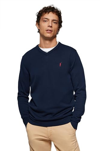 Polo Club Pull Basique à col en V Bleu Marine à Logo brodé Homme