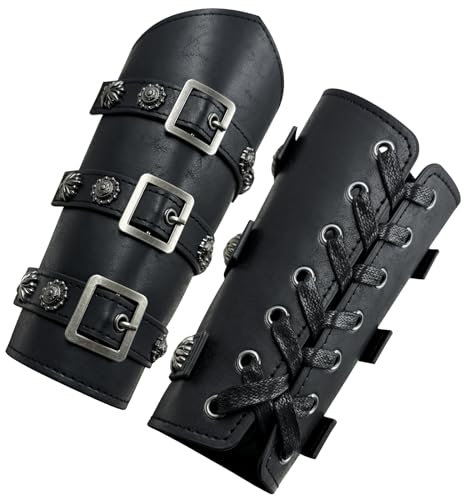 HiiFeuer Medievale PU Pelle Fibbia Armatura di Braccio, Cavaliere LARP Costume di Halloween (Nero)