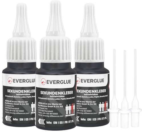 Everglue Sekundenkleber Set dünn, mittel oder dick 3x 20g für präzises Kleben und schnelle Reparaturen schnelltrocknend und flüssig ohne Nachtropfen Sekundenkleber extra stark (EV650042-3)