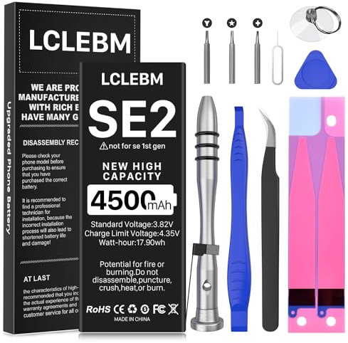 [4500mAh] Battery for iPhone SE 2020, New Upgrade High Capacity Battery Replacement for iPhone SE2, A2275,A2296,A2298, with Professional Repair Tool Kit & Instructions