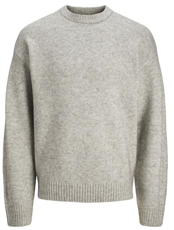 JACK & JONES Male Knitted Jumper with Crew Neck Plain Knitted Jumper with Crew Neck, Light Grey Mix, XL