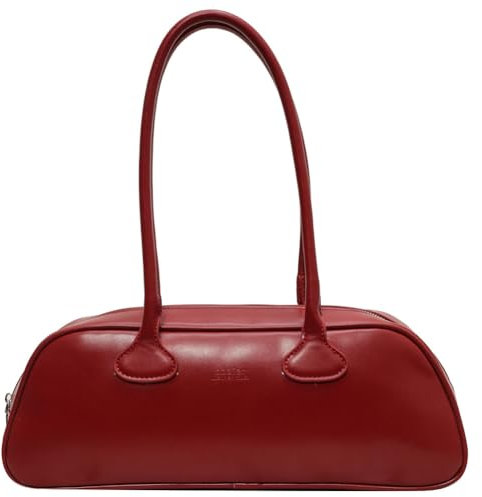 UKETO Bowling-Tasche modische Umhängetasche PU-Leder Unterarmtasche Retro-Pendeltasche Zylindertasche trendige Einkaufstasche einzelne Bowling-Tasche