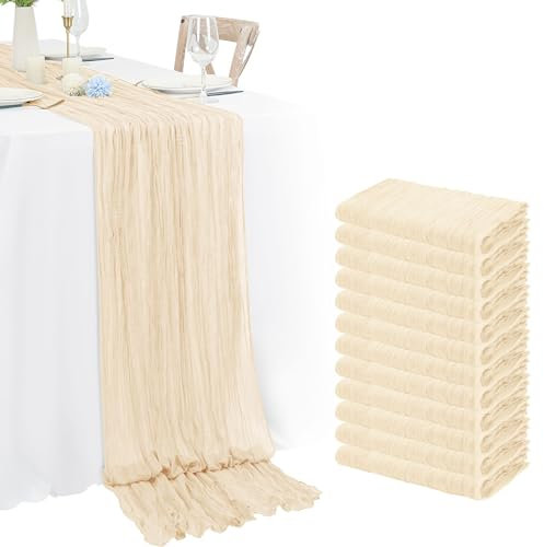12 Stück Seihtuch-Tischläufer Elfenbein, Rustikaler Gaze-Tischläufer 55x 180cm, Käsetuch Boho-Tischläufer Hochzeit Tischdecke für Hochzeitsfeier Brautparty Tischdekoration