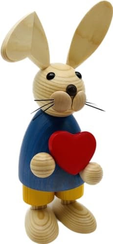 Richard Glaesser Osterhase Junge Natur blau gelb mit Herz aus Seiffen im Erzgebirge, 23 cm groß