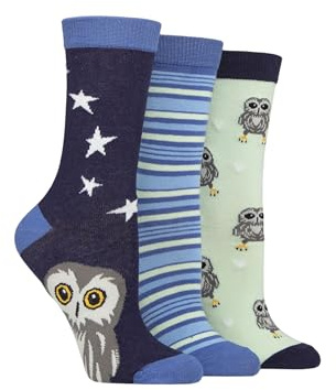 SockShop Wildfeet Ladies Cotton Novelty Patterned Socks Pack of 3 Owl 4-8