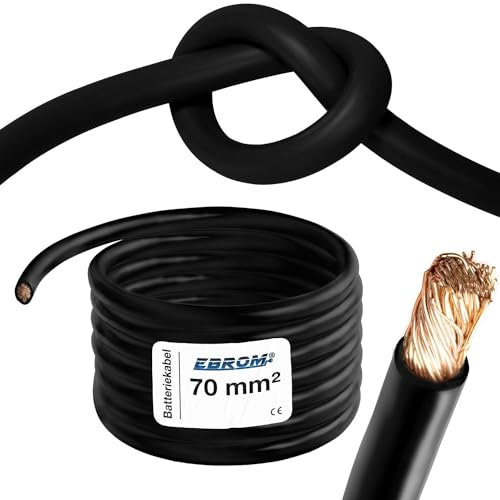 EBROM HI-FLEX - 5 Meter hochflexibles Batteriekabel - Massekabel - schwarz - 70mm2 | 70 mm² | 70 mm2 - Vollkupfer 99,9% OFC Kupfer Stromkabel - Ihre Länge: 5 Meter